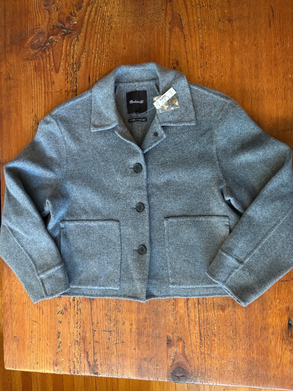 NWT Madewell Double-Faced Cropped Chore Jacket Light Gray Wool Blend Size Large